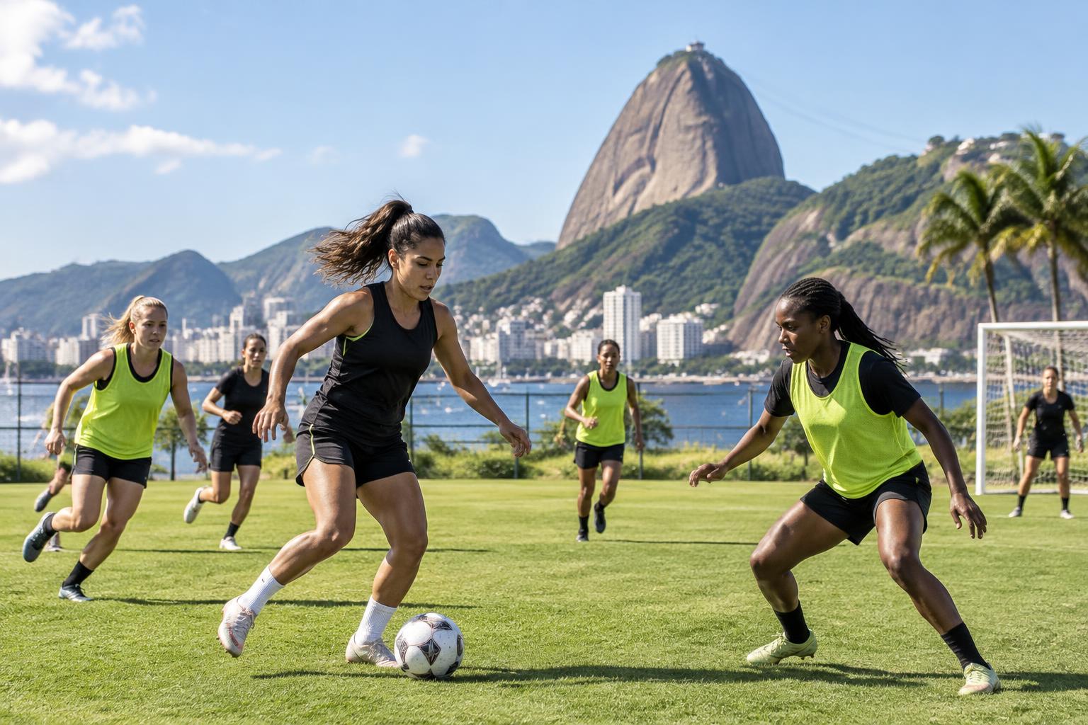 Illustrative women's football training match in Rio de Janeiro